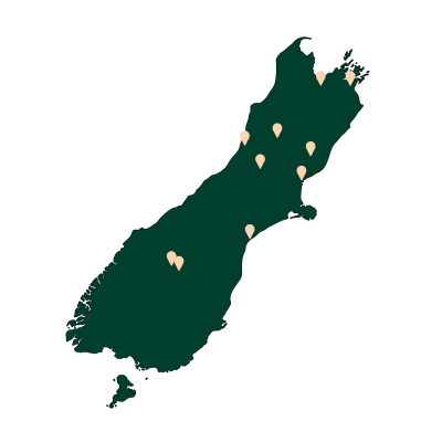 Map of South Island showing regions where more chargers are needed